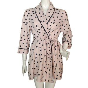 KATE SPADE Robe, M, Pink/Black Polka Dots, Short, Ties, 3/4 sleeve, Pockets
